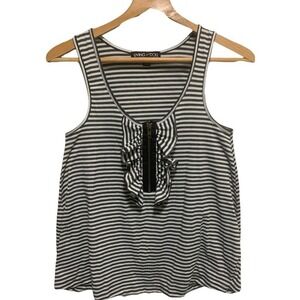 Living Doll Striped Tank Top Womens Large Gray White Ruffle Indie Sleeze Edgy